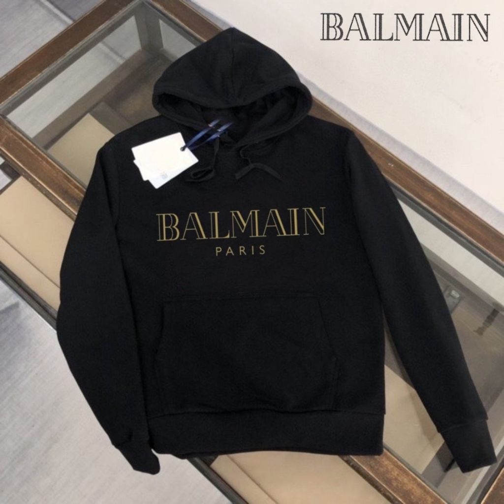 발망 메탈릭 파리 로고 프린트 후드티