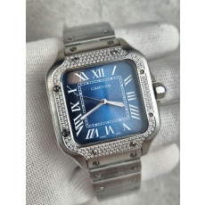 까르띠에 산토스 블루 다이얼 다이아 세팅 시계