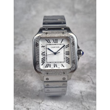 까르띠에 산토스 화이트 다이얼 다이아 세팅 시계