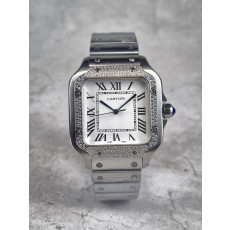 까르띠에 산토스 화이트 다이얼 다이아 세팅 시계