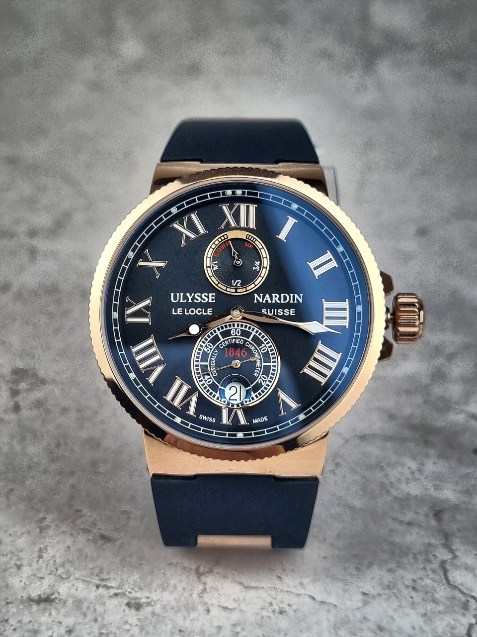 율리스 나르덴 마린 로즈골드 로마 블랙 다이얼 시계