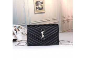 입생로랑 블랙 엔벨로프 WOC 은장 크로스백 (가방)