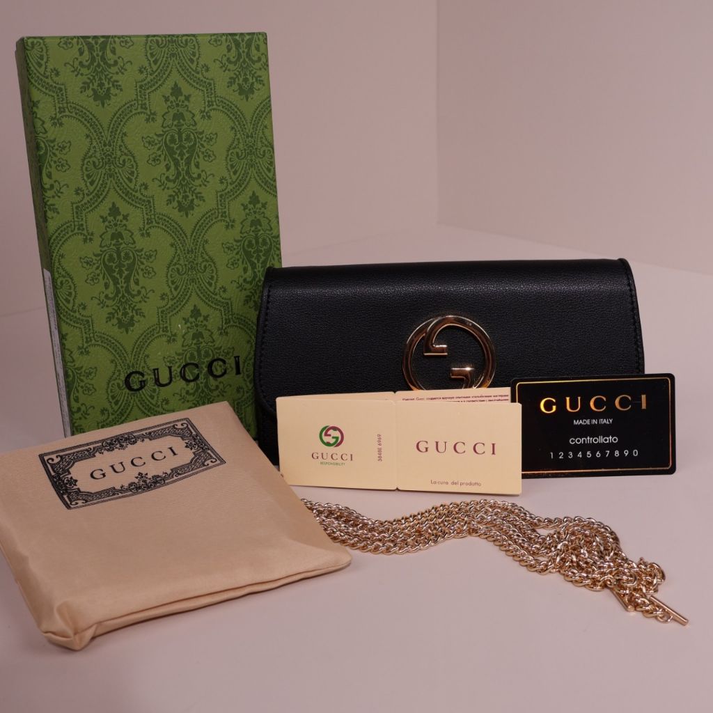 구찌 블론디 더블 G 블랙 가죽 플랩 체인 크로스백 (가방)