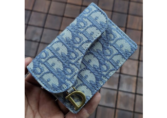 디올 367 오블리크 새들 플랩 카드지갑 그레이