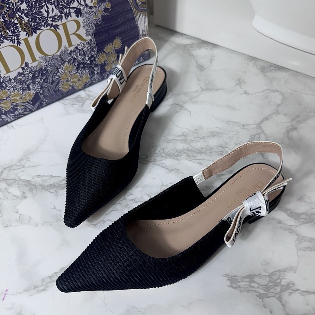디올 자디올 슬링백 발레리나 플랫 누드 테크니컬 패브릭 구두 블랙 (신발)