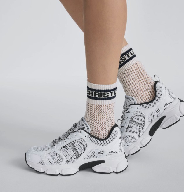 디올 크로노 화이트 & 블랙 가죽-이펙트 패널 메시 스니커즈 (신발)