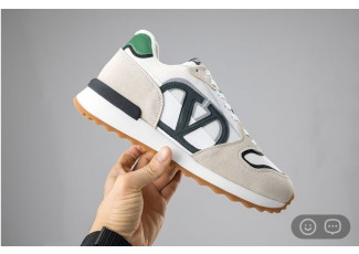 발렌티노 V로고 페이스 로우탑 트레이너 스플릿 레더 패브릭 스니커즈 (신발)