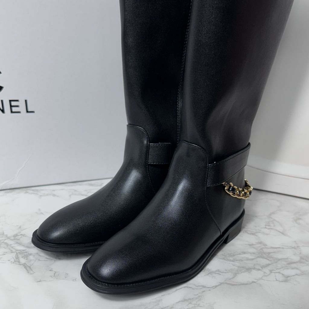샤넬 CC 로고 체인 참 레더 롱 부츠 (신발)