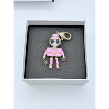 샤넬 ABQ10 백참 열쇠고리 로봇 메탈 레진 글래스 펄 플라워 키링