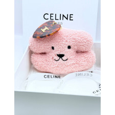 셀린느 NE04 트리옹프 하트 폼폼 시어링 앤 아세테이트 내추럴 탄 키링 핑크