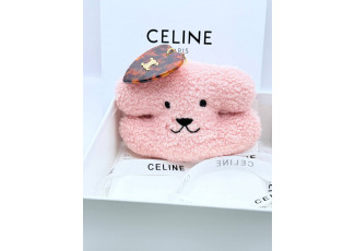 셀린느 NE04 트리옹프 하트 폼폼 시어링 앤 아세테이트 내추럴 탄 키링 핑크