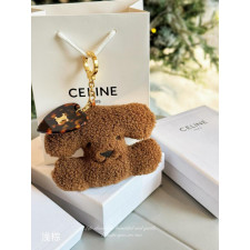 셀린느 NE03 트리옹프 하트 폼폼 시어링 앤 아세테이트 내추럴 탄 키링 브라운