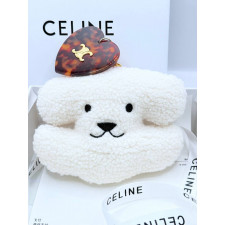 셀린느 NE02 트리옹프 하트 폼폼 시어링 앤 아세테이트 내추럴 탄 키링 아이보리