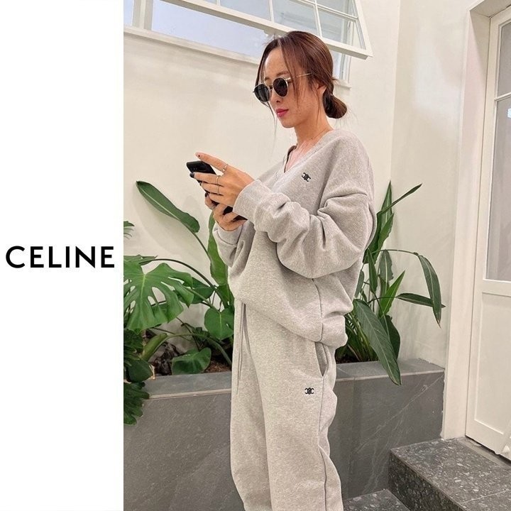 셀린느 여성 브이넥 맨투맨 조거 팬츠 세트