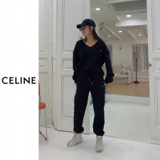 셀린느 여성 브이넥 맨투맨 조거 팬츠 세트