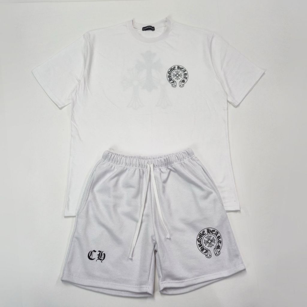 크롬하츠 고딕 십자가 로고 반팔 반바지 트레이닝 세트