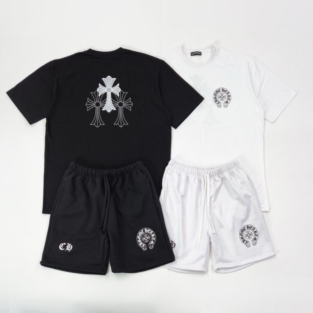 크롬하츠 고딕 십자가 로고 반팔 반바지 트레이닝 세트