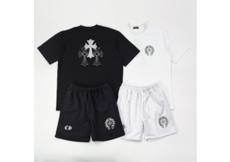 크롬하츠 고딕 십자가 로고 반팔 반바지 트레이닝 세트