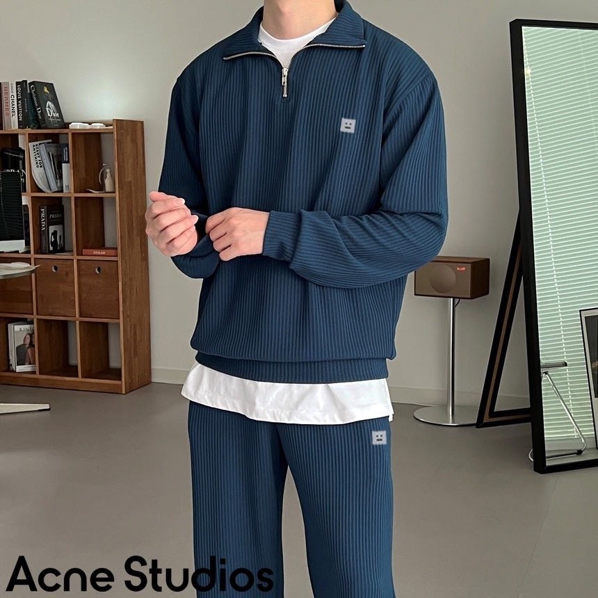 아크네 스튜디오 스마일 펜넬 골지 반집업 와이드 팬츠 세트