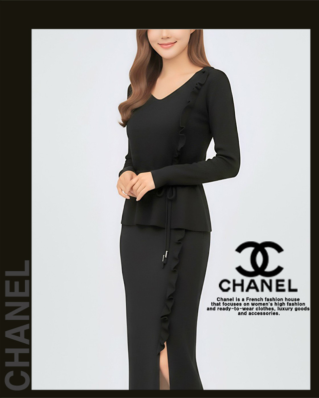 샤넬 여성 1228 상 하 플리츠 니트 투피스 세트