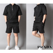프라다 삼각 로고 리나일론 반팔 아노락 반바지 세트