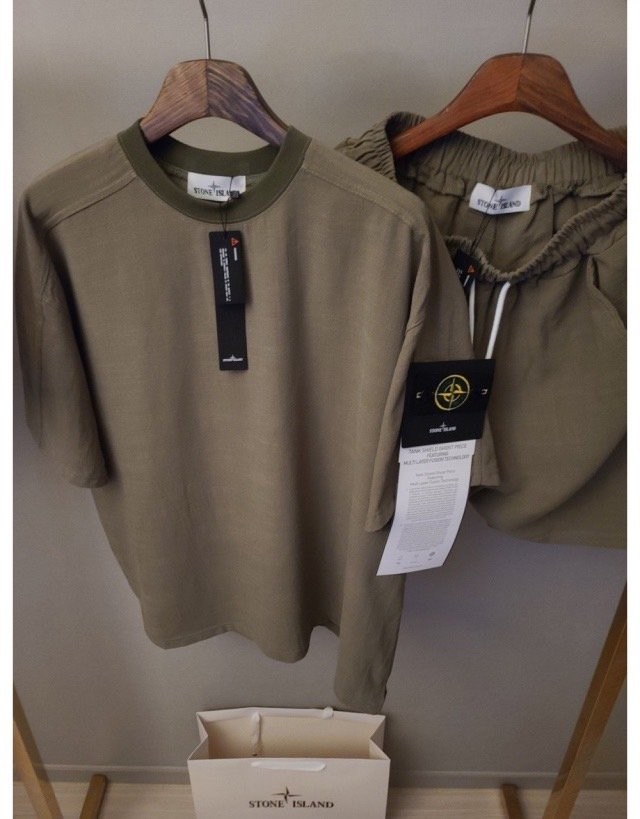 스톤아일랜드 와펜 스판 마 린넨 절개 반팔 반바지 세트