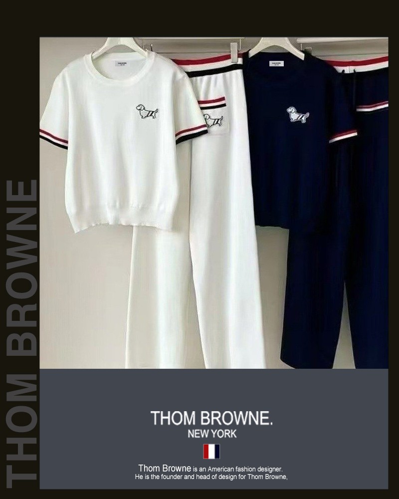 톰브라운 여성 25-52 헥터 삼선 밴드 니트 라운드 바지 투피스 세트