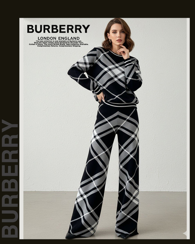버버리 여성 25-876 체크 바지 니트 세트