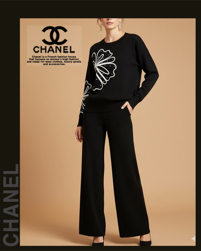 샤넬 여성 25-870 플라워 라운드 바지 니트 세트