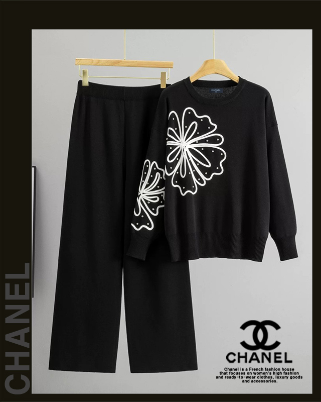 샤넬 여성 25-870 플라워 라운드 바지 니트 세트