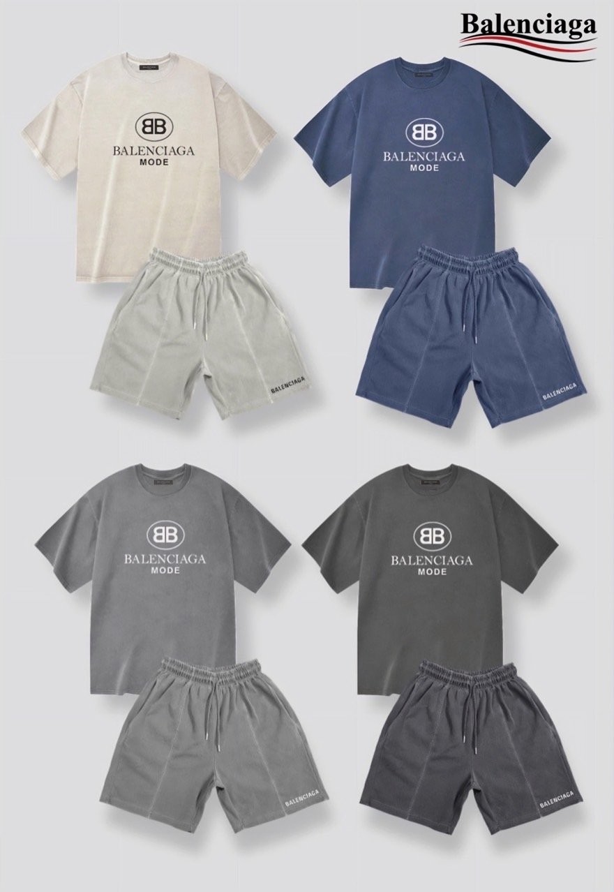 발렌시아가 모드 로고 피그먼트 워싱 반팔 반바지 세트