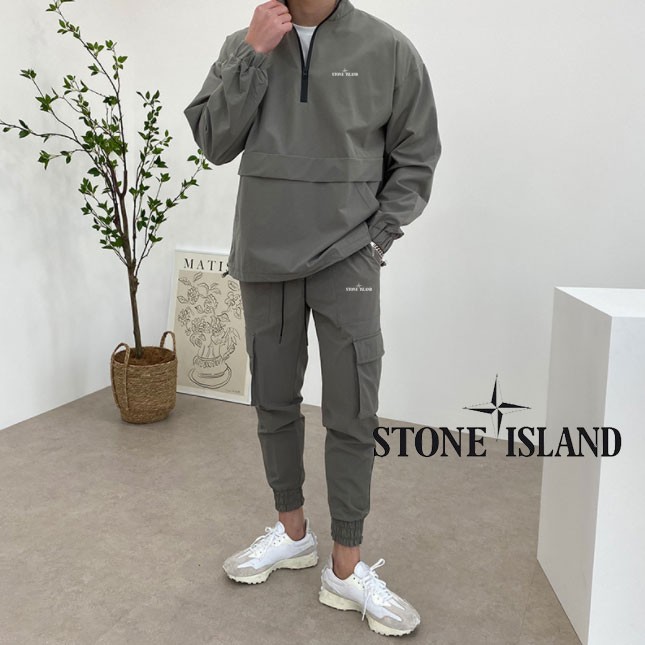 스톤아일랜드 스카치 메쉬 아노락 반집업 세트