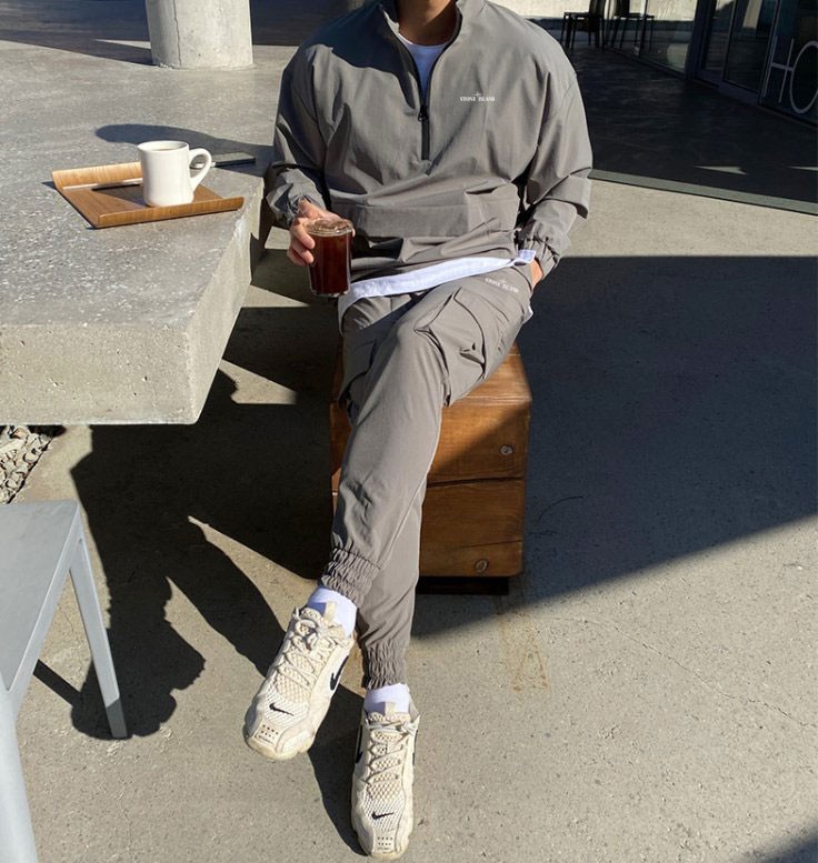 스톤아일랜드 스카치 메쉬 아노락 반집업 세트