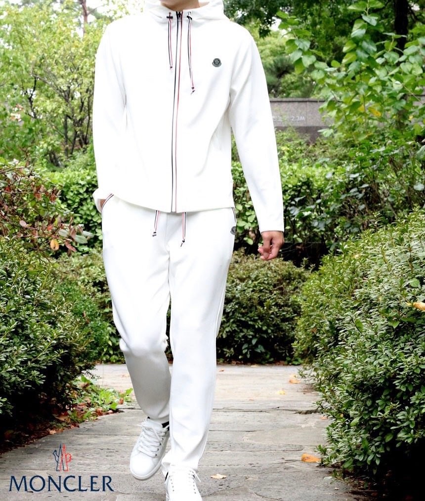 몽클레어 블랙 & 화이트 와펜 삼선 후드 트레이닝 팬츠 세트