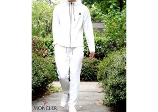 몽클레어 블랙 & 화이트 와펜 삼선 후드 트레이닝 팬츠 세트