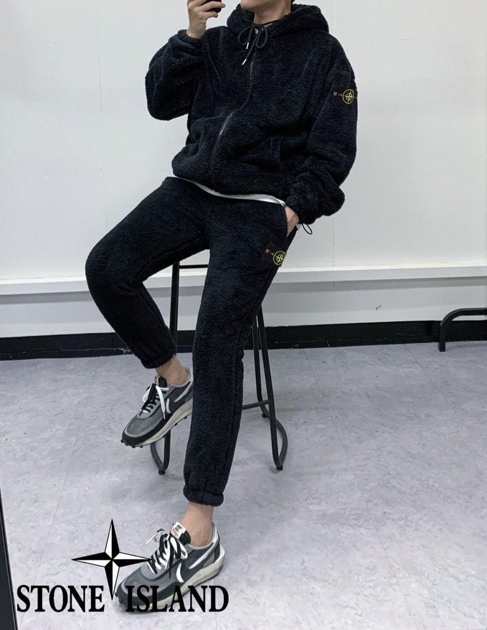 스톤아일랜드 양털 후드집업 트레이닝 세트