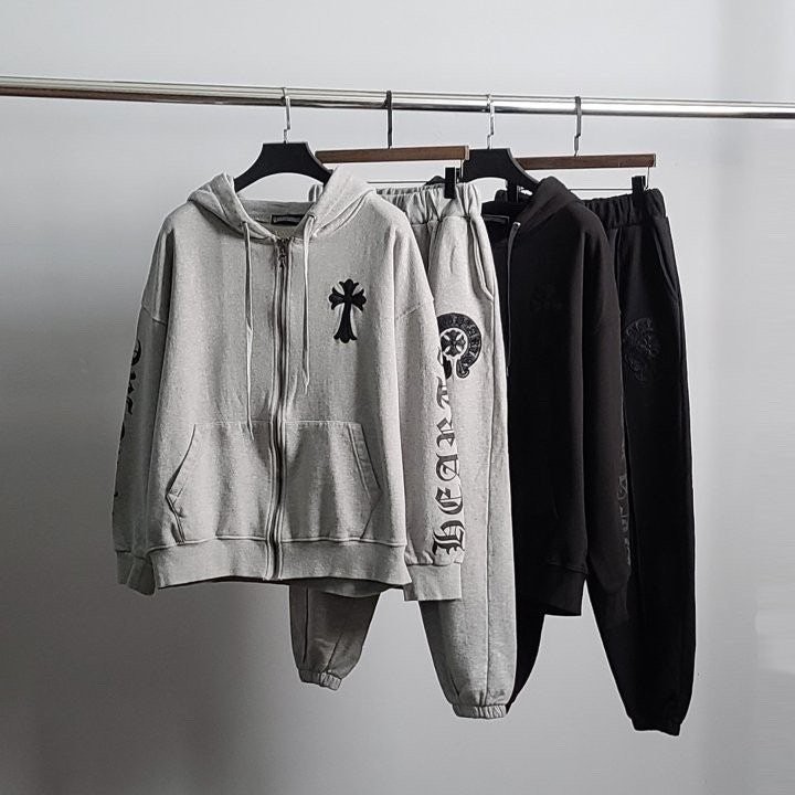 크롬하츠 레더 말굽 집업 트레이닝 세트