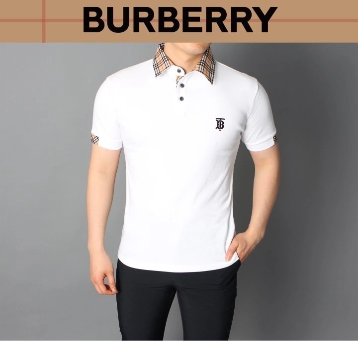 버버리 모노 자수 반팔 카라티