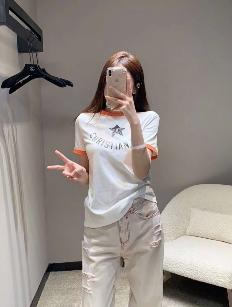 디올 여성 자도르 스타 배색 랍빠 반팔티