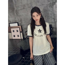 디올 여성 자도르 스타 배색 랍빠 반팔티