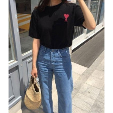 아미 여성 빅하트 자수 라운드 반팔티