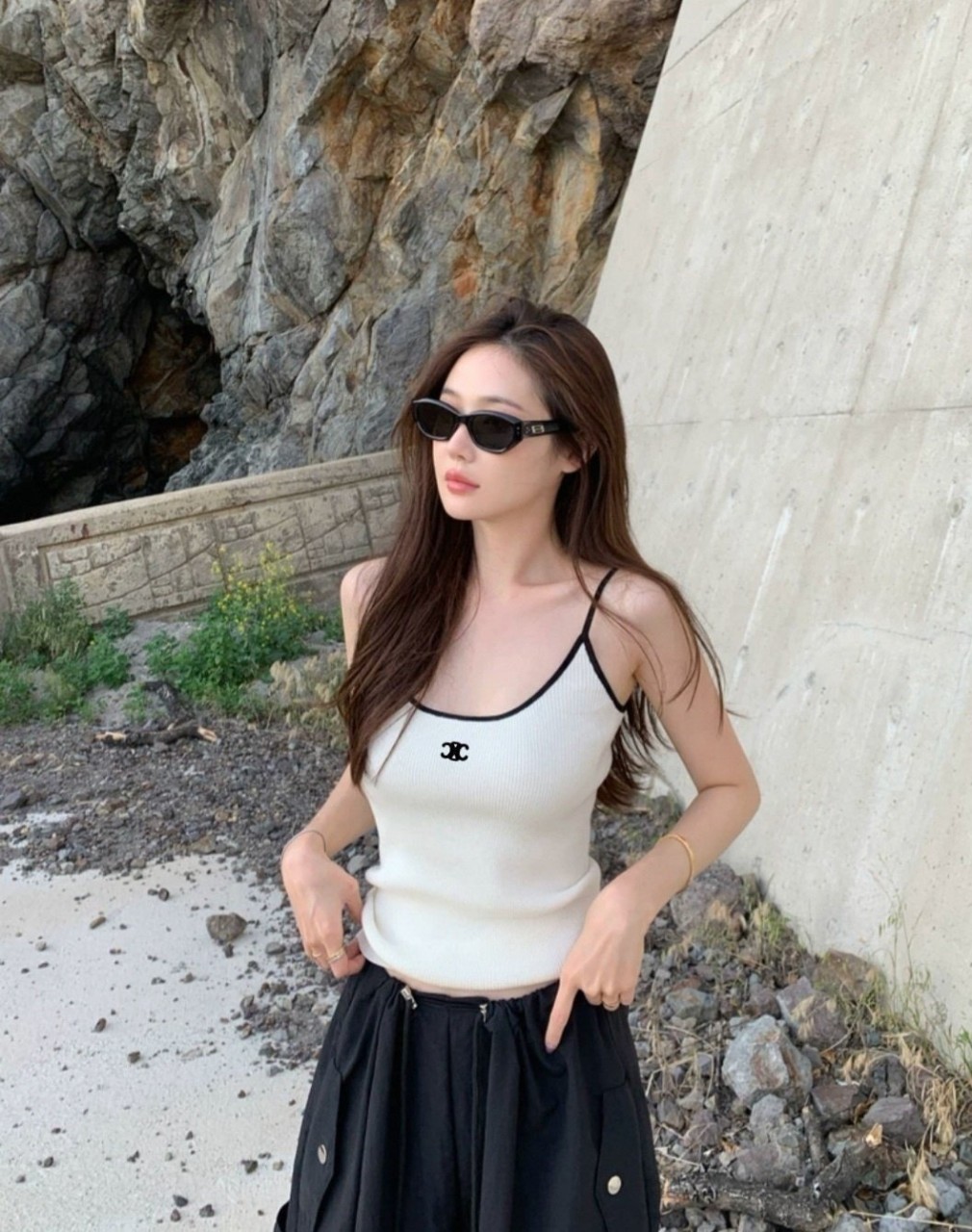 셀린느 여성 트리오 라인 배색 니트 나시