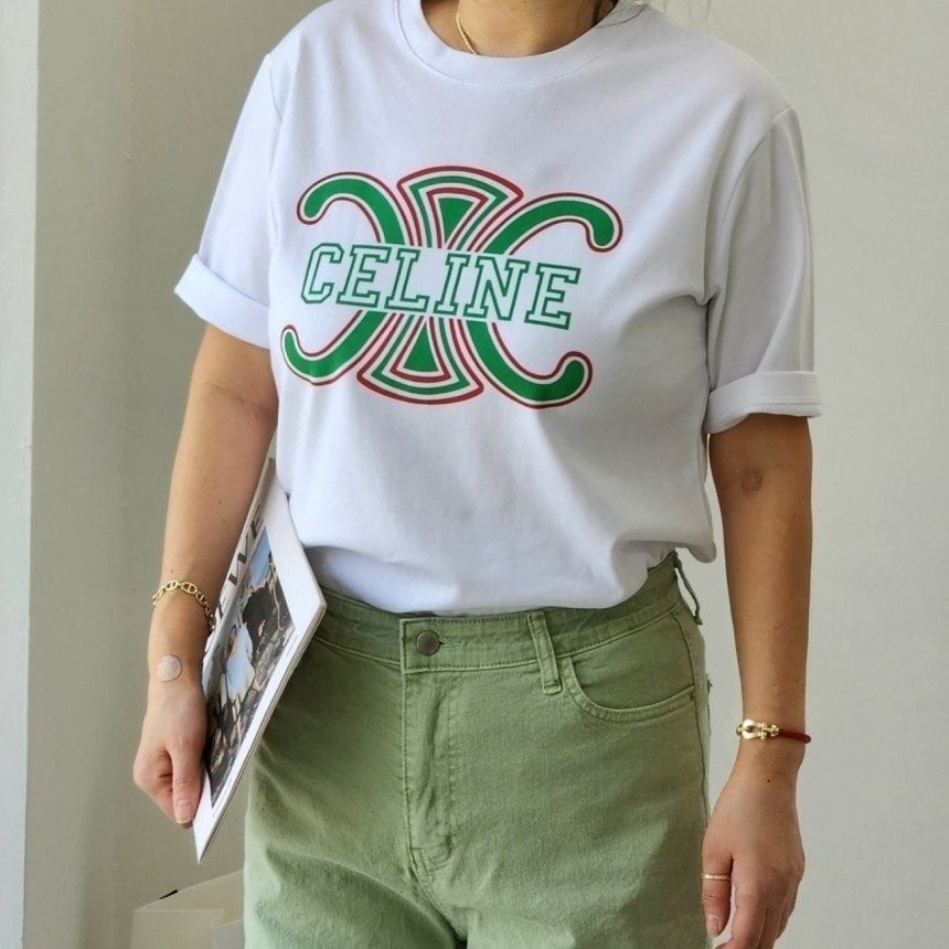 셀린느 여성 컬러 빅 트리오페 로고 반팔티