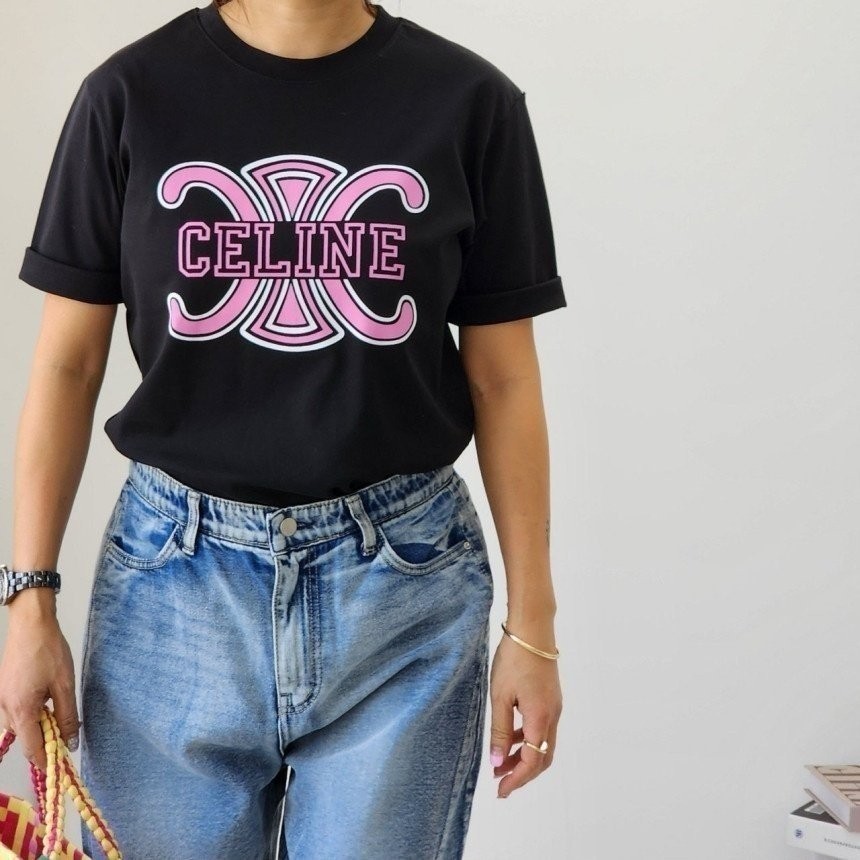 셀린느 여성 컬러 빅 트리오페 로고 반팔티