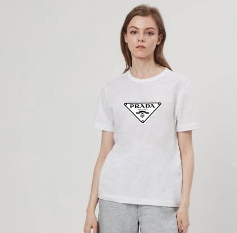 프라다 화이트 트라이앵글 로고 반팔티