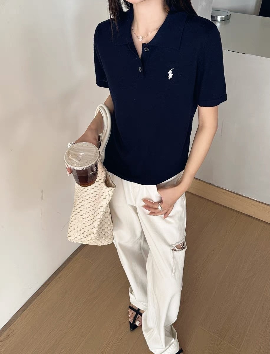 폴로 여성 버튼 카라 반팔 니트