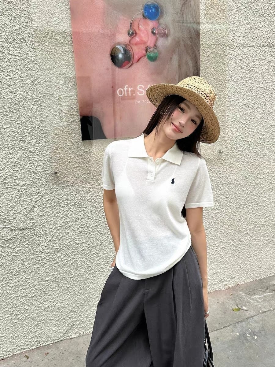 폴로 여성 버튼 카라 반팔 니트