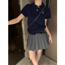 폴로 여성 버튼 카라 반팔 니트