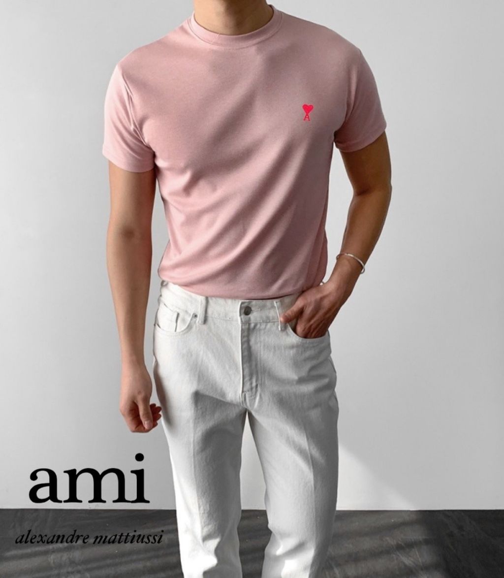 아미 하트 로고 머슬핏 반팔티