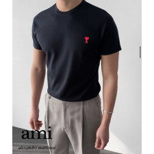 아미 하트 로고 머슬핏 반팔티